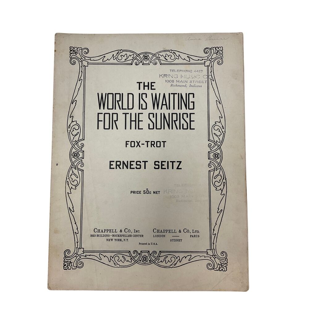 The World Is Waiting For The Sunrise Fox‎ Trot Sheet Music 1923 Ernest Seitz